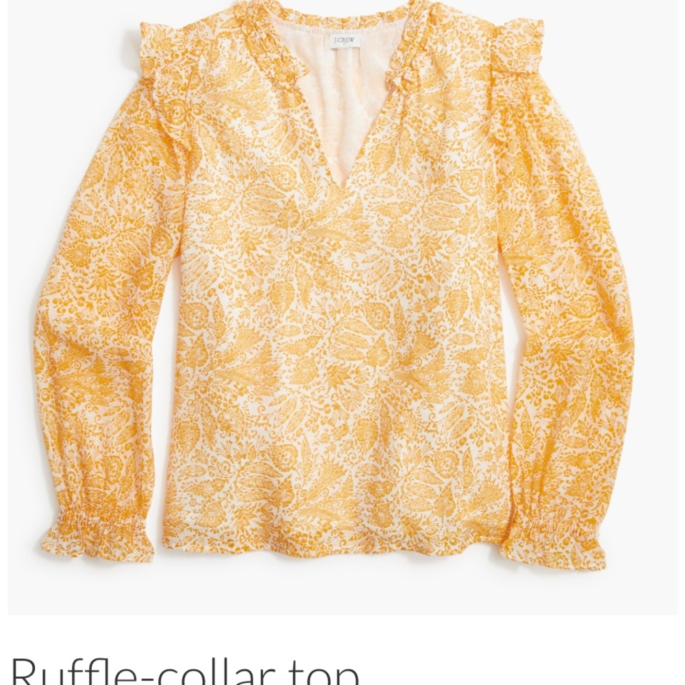 J. Crew Yellow Floral Ruffle Blouse‎ Lined long sleeves size Medium like new